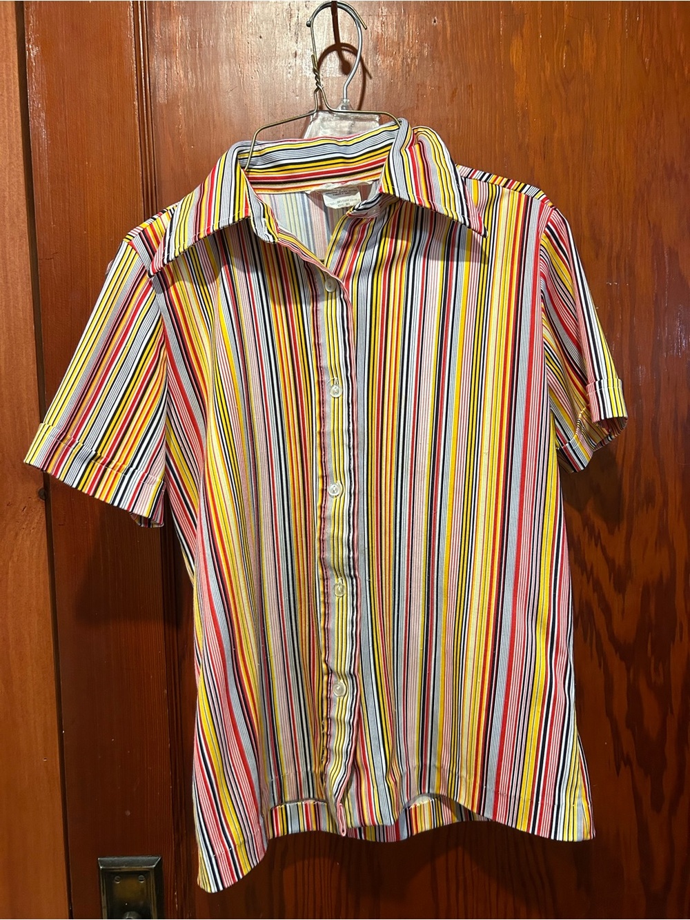 Vintage sears red yellow white pin striped dagger collar blouse